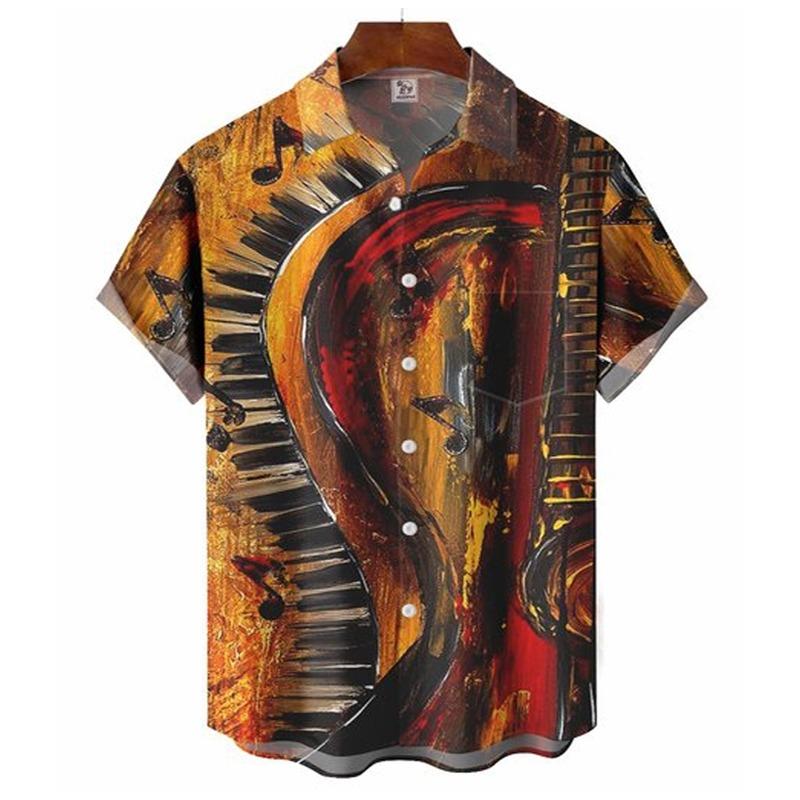 Летние гавайские рубашки для мужчин 3D винтажный музыкальный рокер гитара принт пляжная рубашка короткий рукав футболки топы Harajuku Ropa Hombre M-3XL