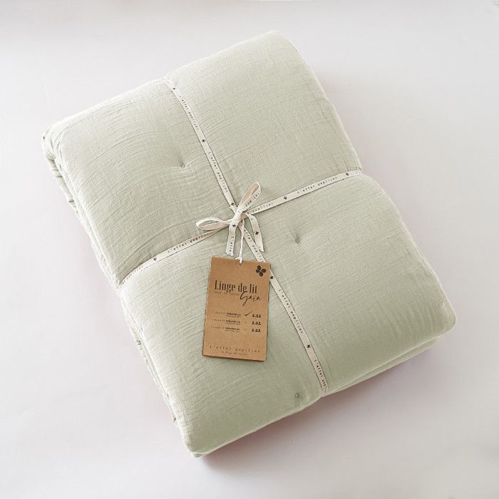 Edredon ou Bout de lit "Gaïa" toutes dimensions "Gaze de Coton" - Gaia Vert d'Eau - 180 x 240 cm