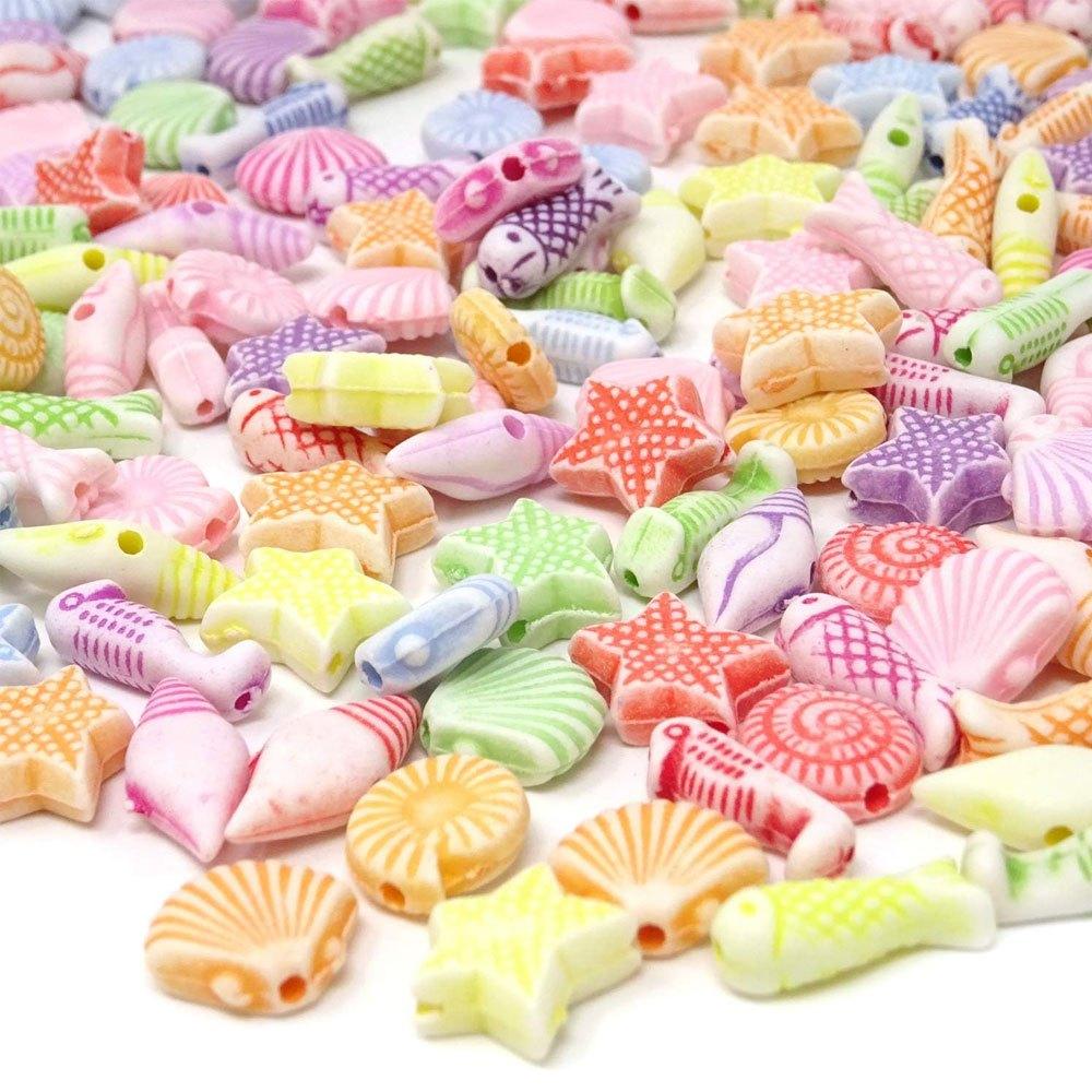 100/300 Pcs of Acrylic Material, Marine Animal Beads, Cute Craft Beads, Loose Beads, Colored Fish Spacing Beads, DIY Bracelets and Necklaces