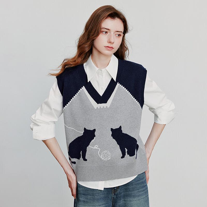Chuyu Women's Cat Jacquard Knit Vest