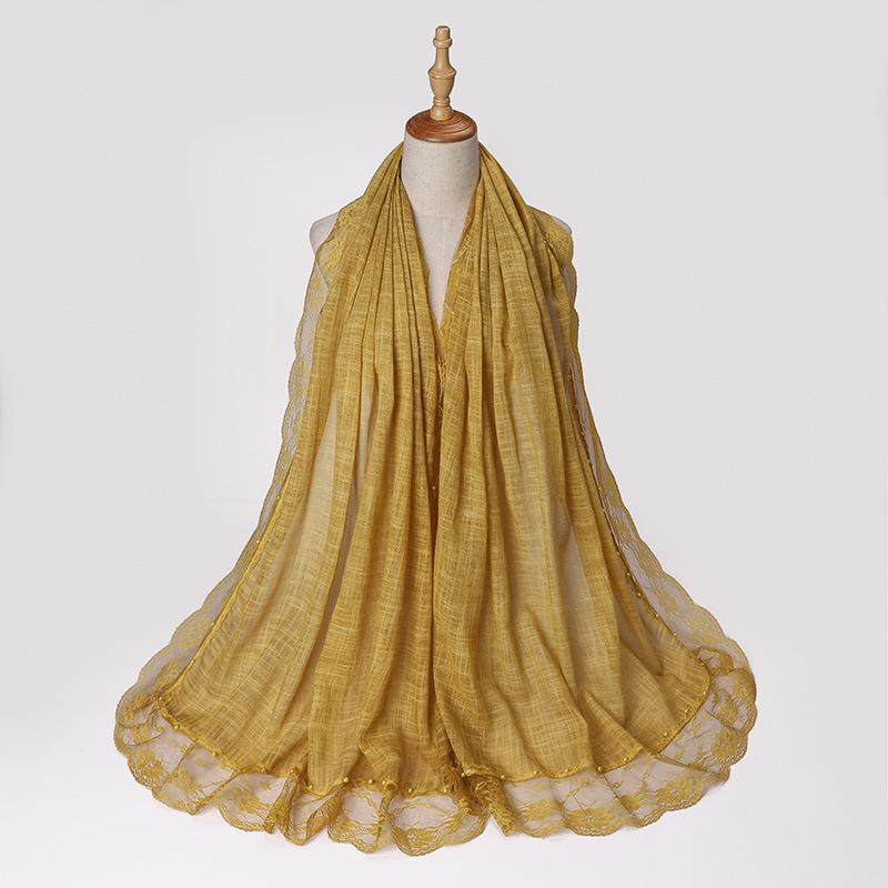 Solid Plain Lace Flower Patchwork Scarf for Women Muslim Islamic Hijab Head Scarves Shawls Female Long Pashmina Headwear