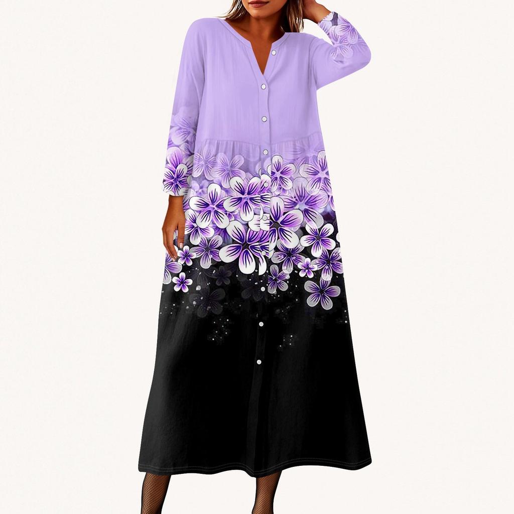 Женское модное платье-рубашка свободного кроя с принтом, круглым вырезом и рукавами семь четвертей на пуговицах