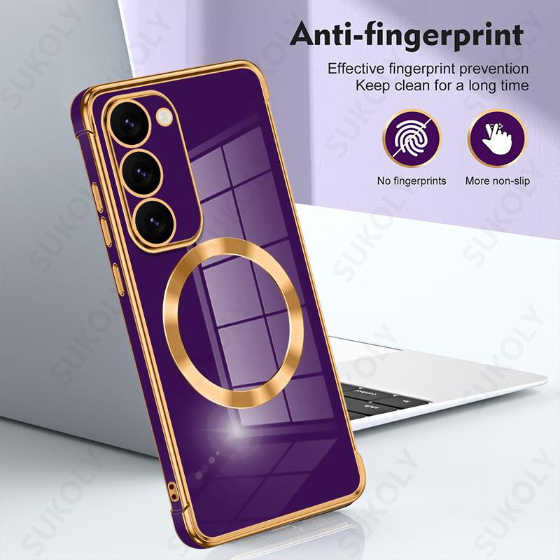 Solid Color Slim Magnetic Phone Case For Samsung Galaxy S25 Ultra S24 FE S23 Plus S22 S21 Wireless Charge Plating TPU Soft Shockproof Bumper Cover