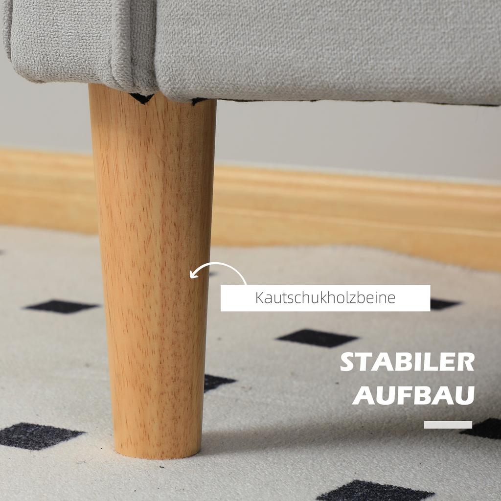 Two-Seater Sofa with Storage, Button Tufting, Cushion, Rubberwood, 117x62x78cm, Light Grey