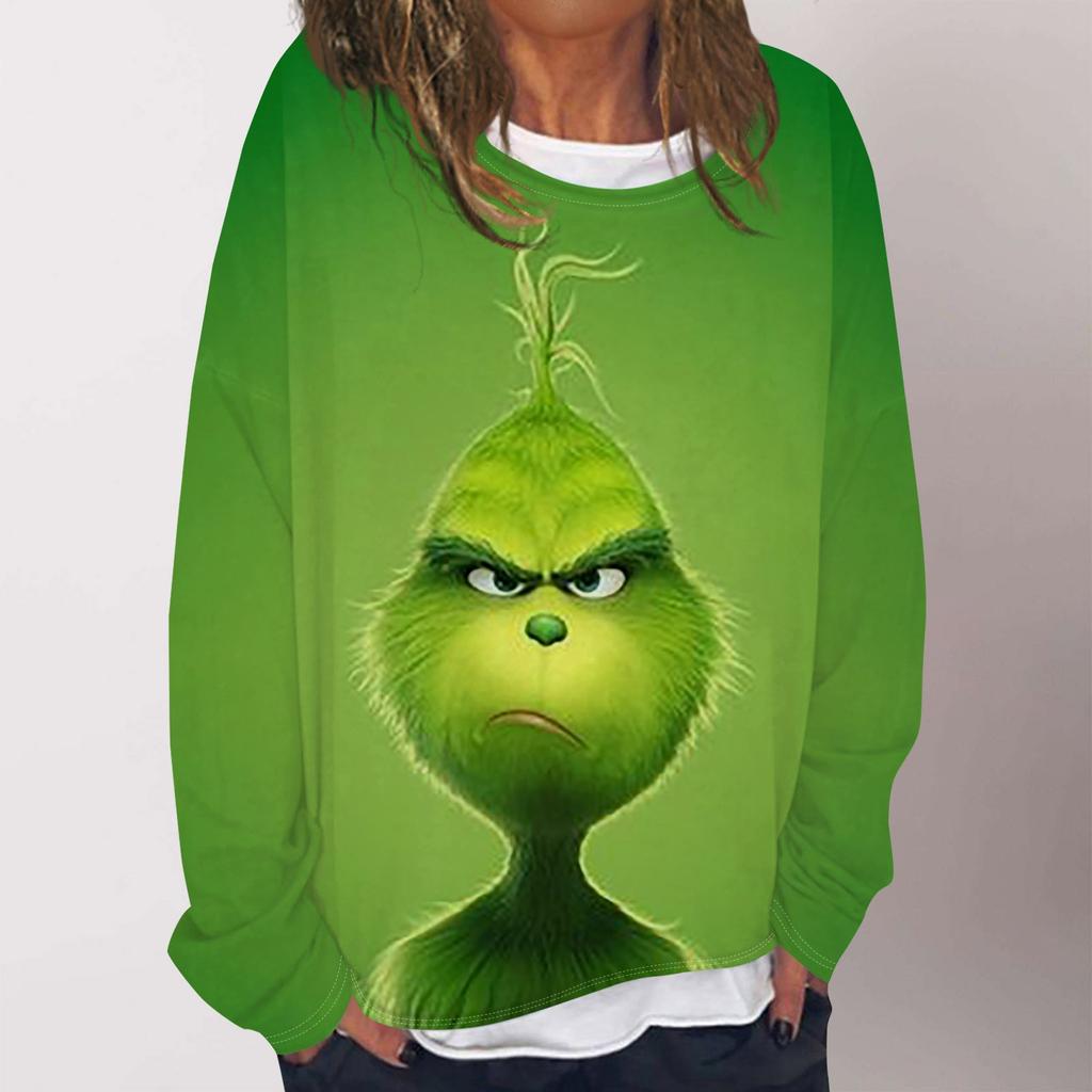 Женская повседневная модная толстовка с длинным рукавом и круглым вырезом с рождественским принтом, многослойный пуловер, топ