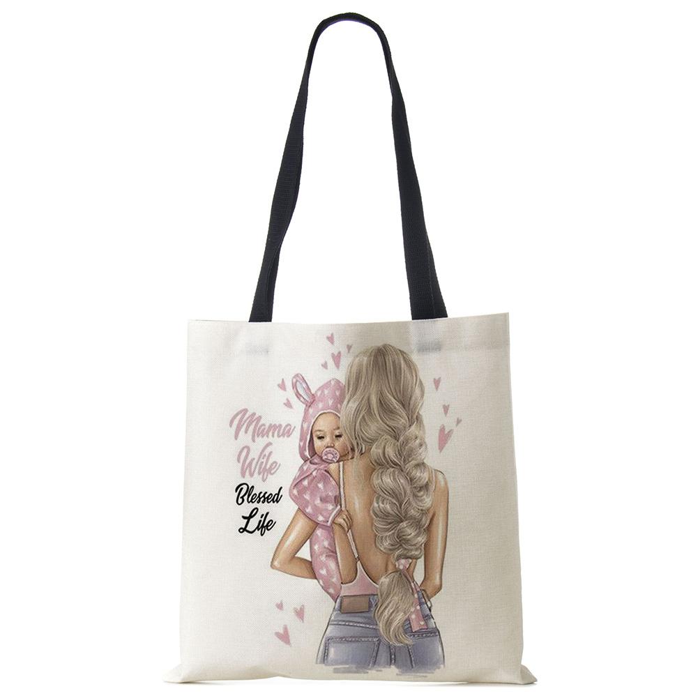 Милый мультфильм супер мама принт льняная большая сумка многоразовые сумки на плечо мама и ребенок складные женские повседневные сумки женские тканевые сумки