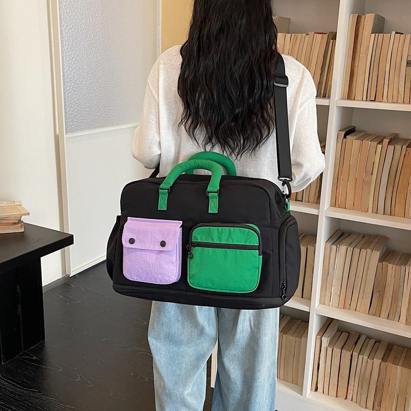 Fashionable Color‑Block Splicing Travel Bag Sports and Fitness Bag Yoga Handbag Suitable for Travel Gym Tourism Weekend Trip and Other Scenes