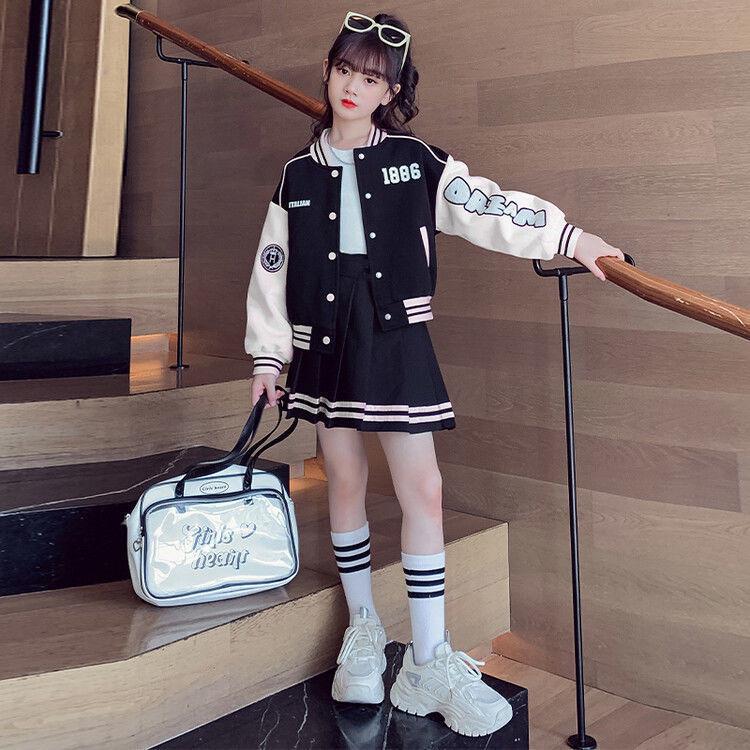 Girls' College-Style Baseball Uniform: Spring/Autumn Skirt & Jacket Parent-Child Set