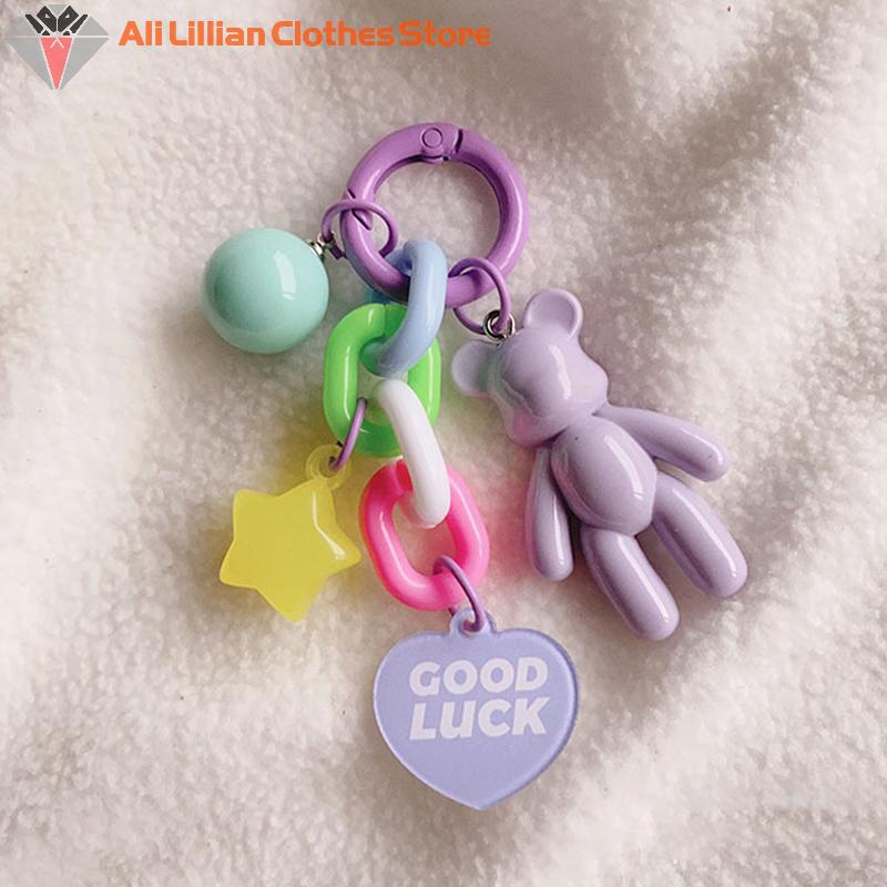 Creative Cute Bear Keychain Colorful Bear Bag Decoration Accessories For Women Girls Fashion Earphone Protective Case Pendant
