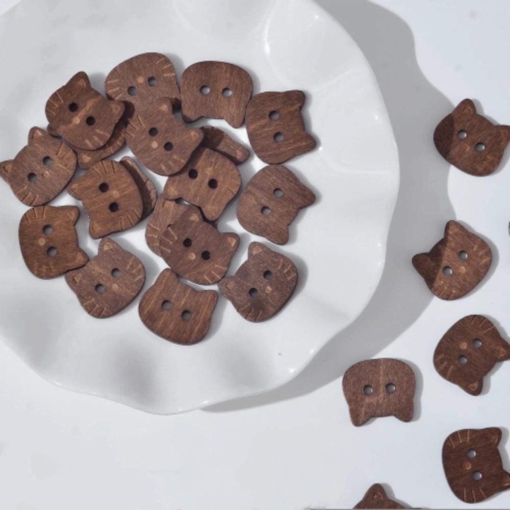 20 pcs Wooden Cat Shape Buttons 2 Holes Sewing Buttons Vintage Fish Buttons  Bags Hats