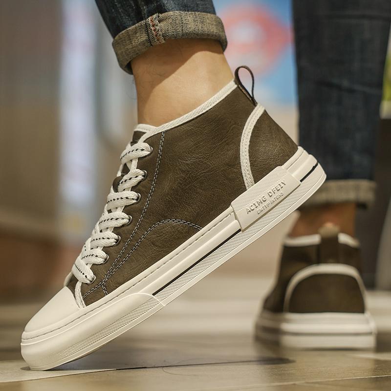 Высококачественная мужская повседневная кожаная обувь для отдыха на открытом воздухе на плоской подошве, дизайнерская спортивная обувь с высоким берцем и мягкой подошвой, брендовая удобная офисная рабочая обувь