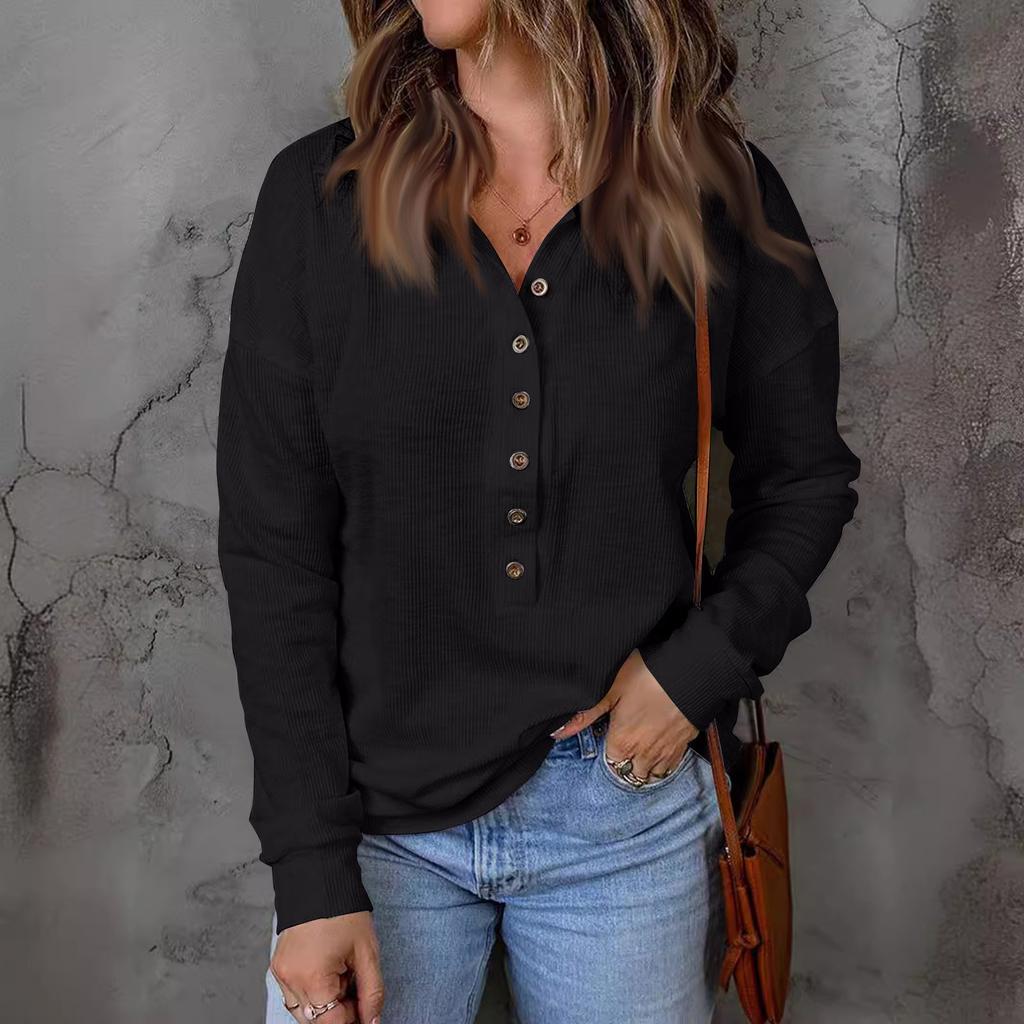 Женский топ на пуговицах с лацканами и длинными рукавами, пуловер, однотонный вязаный свитер, свободный длинный рукав
