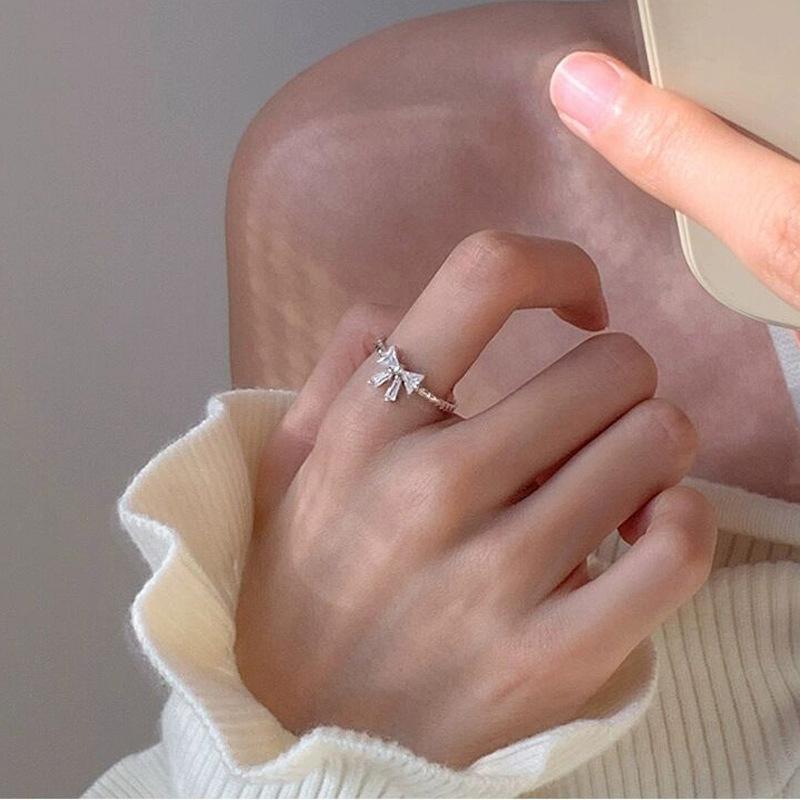 Корейский стиль блестящее цирконовое открывающееся регулируемое кольцо для женщин и девочек романтическое кольцо с бантом простые ювелирные изделия для пальцев подарки