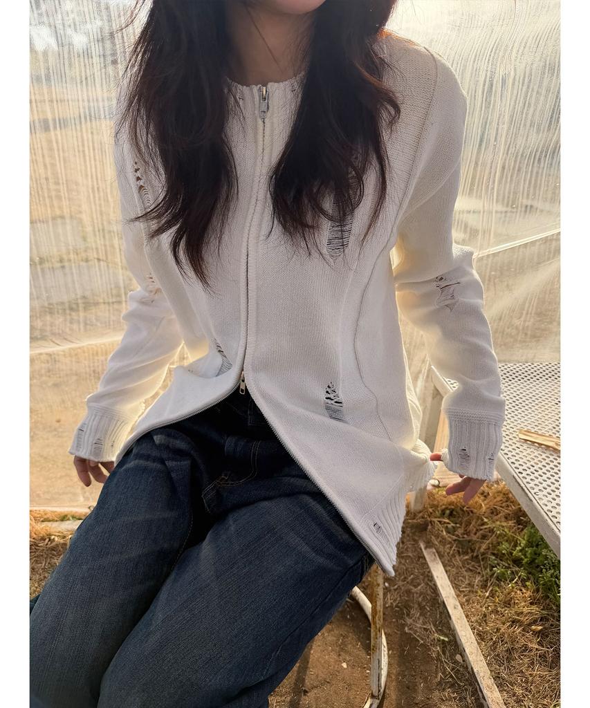 PARADIGMFILM [Ep.01] Damaged Japan Round Knit Zip-Up (Ivory)