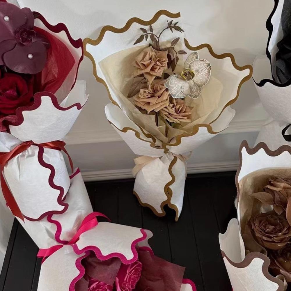 Kraft Paper INS Flower Wrapping Paper Wavy Border Bouquet Wrapping Material Fashion DIY Crafts