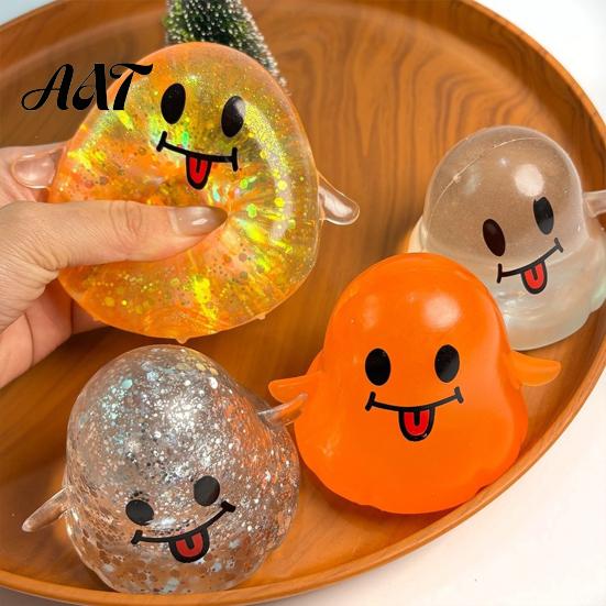 Spooky Ghost Toy Halloween Squeeze Toy, Glitter Stress Relief Office Desk Relievers Tongue-out Sensory Fidget for Home School Stretchable
