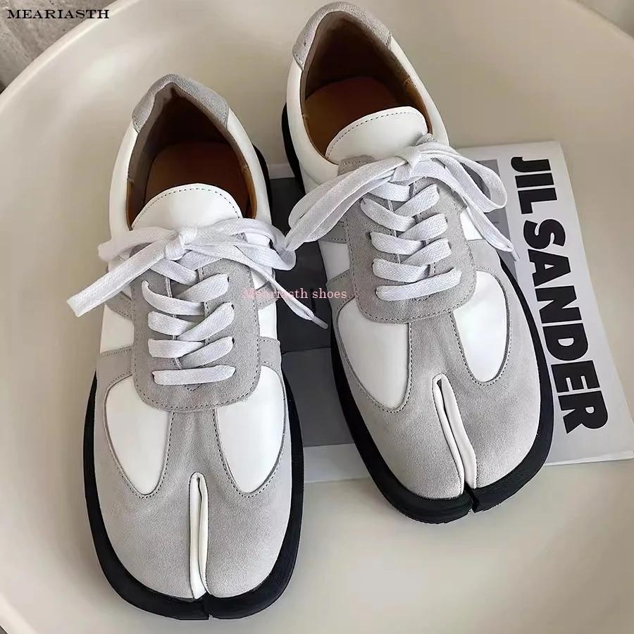 Женские черные глянцевые кожаные кроссовки Tabi, весенние, на толстом каблуке, низкие, мужские, размер 46, на шнуровке, повседневные, белые, для пар, спортивная, новая