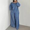 2 Piece Outfit for Women Off Shoulder Long Sleeve Top High Waisted Wide Leg Pants Set Casual Plus Size Going Out Lounge Set