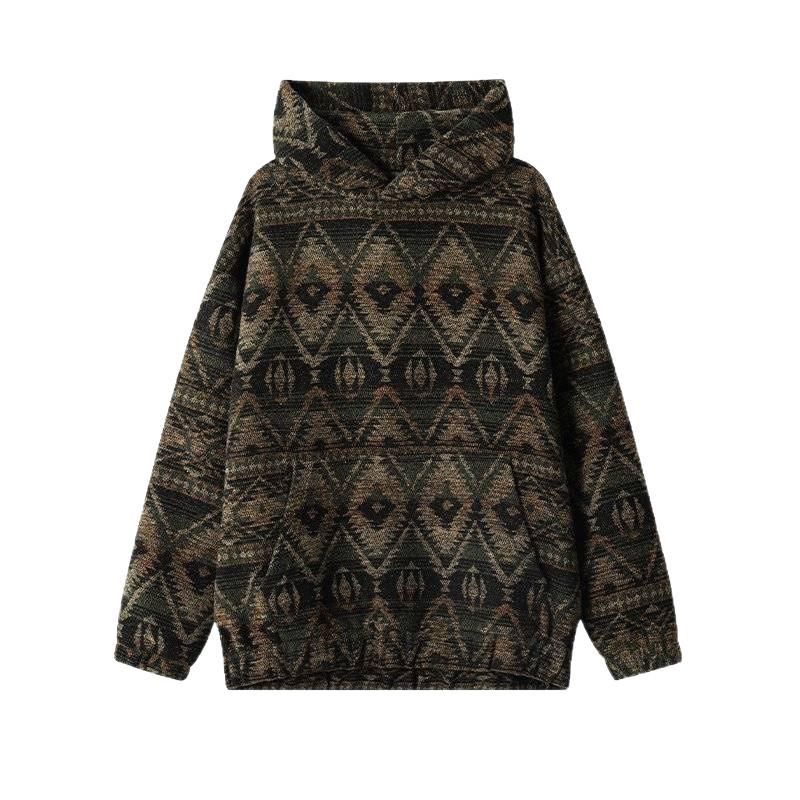 Мужская толстовка с капюшоном в этническом стиле с флисовой подкладкой - Осенне-зимний тренд