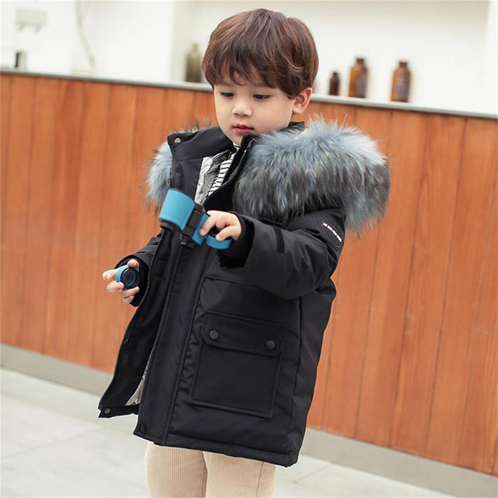 Winter Boys White Down Jacket Coat Baby Fur Collar Hooded CottonThicken Warm Soild Color Jacket For Children's Outwear Kids Clothes