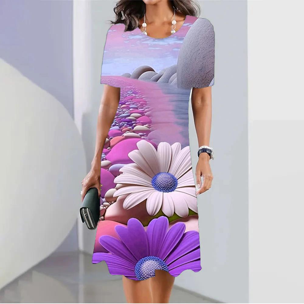 Женское летнее платье с бохо-цветочным принтом Vestido O-образный вырез с короткими рукавами и карманами Сарафан Модный повседневный элегантный праздничный халат