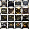 Peach Skin Black Gold Christmas Pillow Cover New Snowflake Letter Sofa Pillow Cover