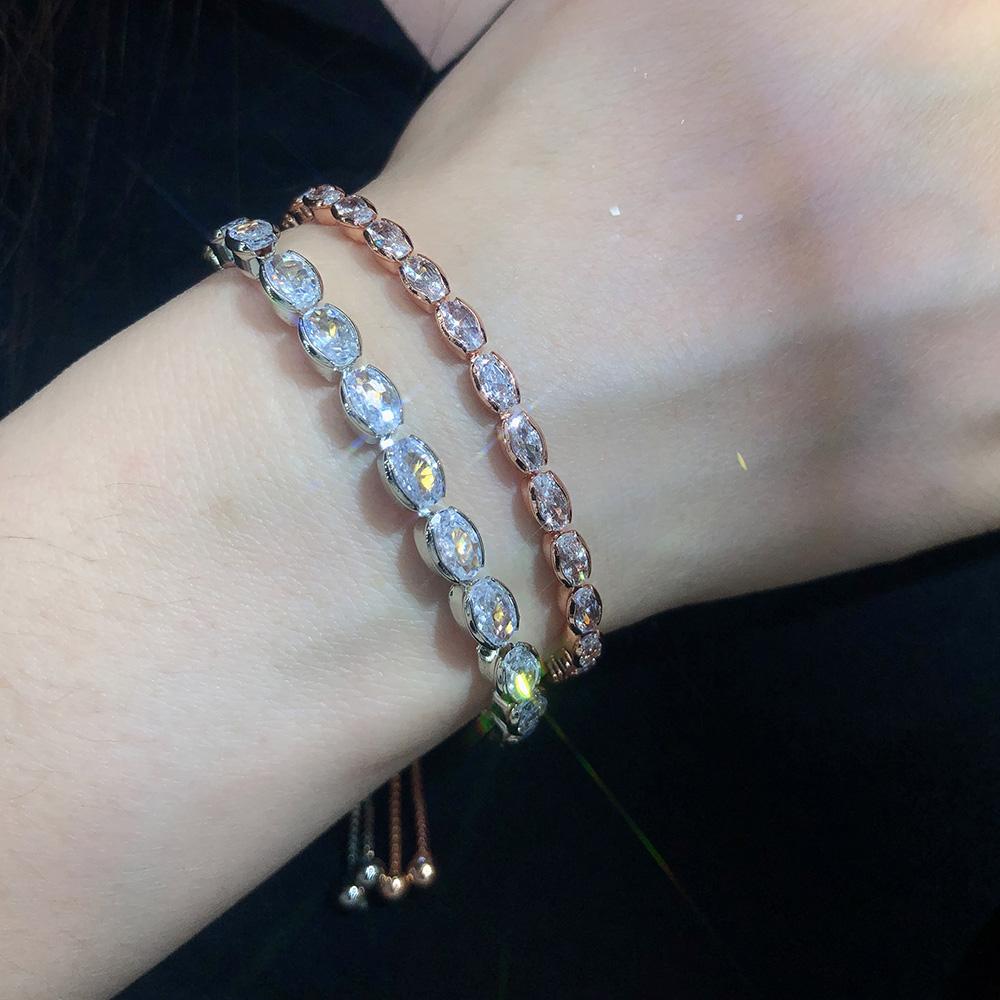 Oval Crystal Tennis Bracelets for Women Korean Gold Adjustable Zircon Chain on Hand Bangle Jewelry Friend Gift 207