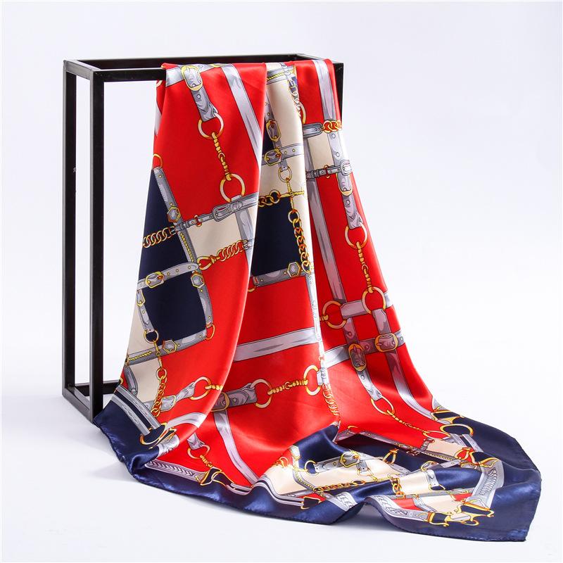 Fashion Hijab Scarf For Women Print Silk Satin Hair Scarfs Kerchief 90*90cm Square Neckerchief Headband Scarves For Ladies