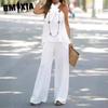 Women's Fashion Casual Hanging Neck Solid Color Sleeveless Wide Leg Trousers Two-piece Set