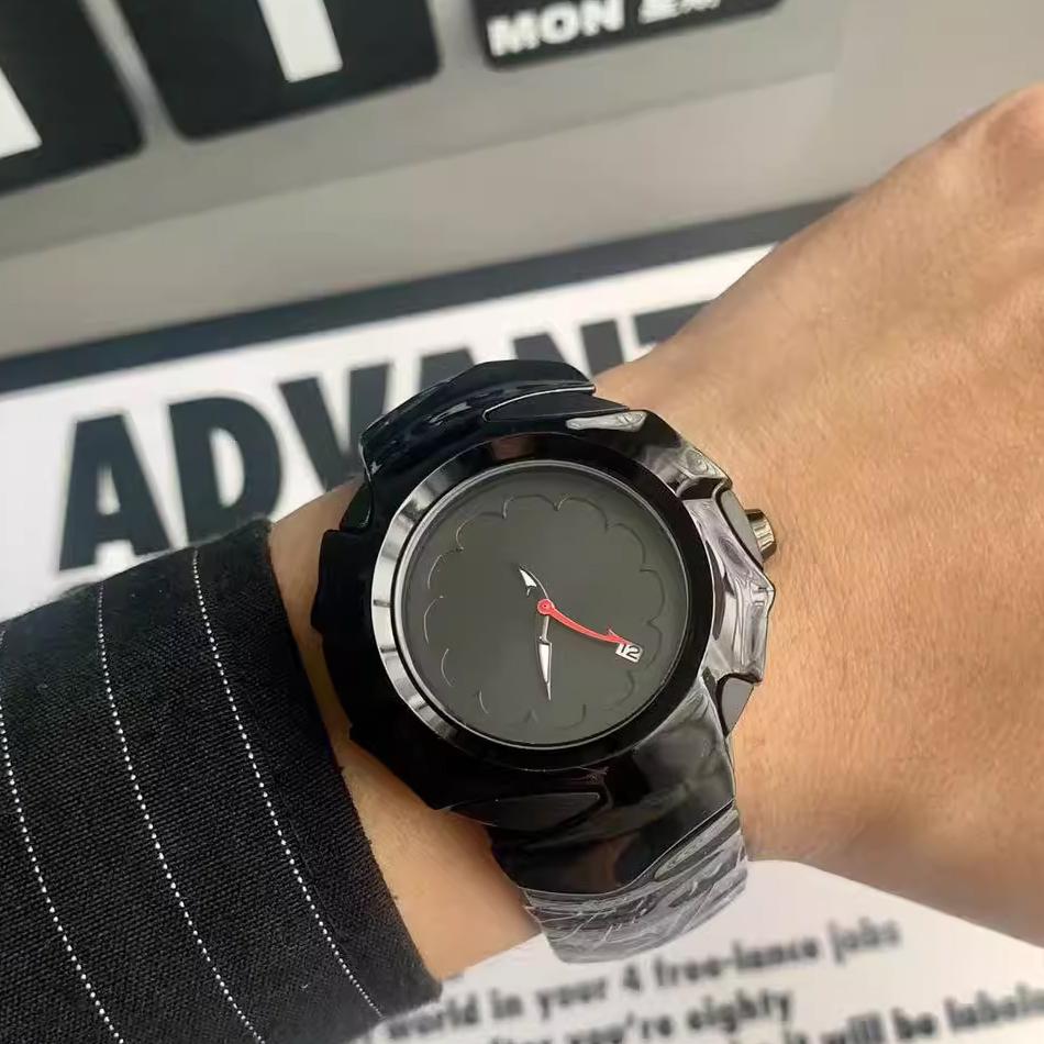 Unique Irregular Case Men's Quartz Watch Flower Dial Design Alloy Strap Wristwatch Y2K Futuristic Alien Case Black Watch