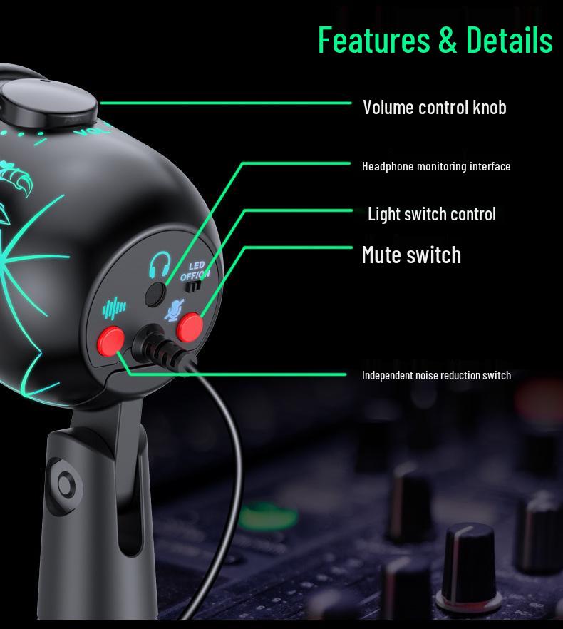 Энпинг USB Игровой Конденсаторный Микрофон с RGB Подсветкой для Стриминга и Караоке