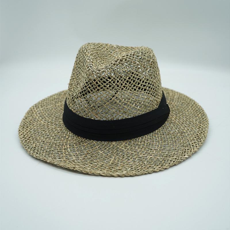 French Retro Salty Grass Seaweed Woven Jazz Top Hat Men'S And Women'S Vacation Beach Outing Straw Hat Wide Brim Sun Protection