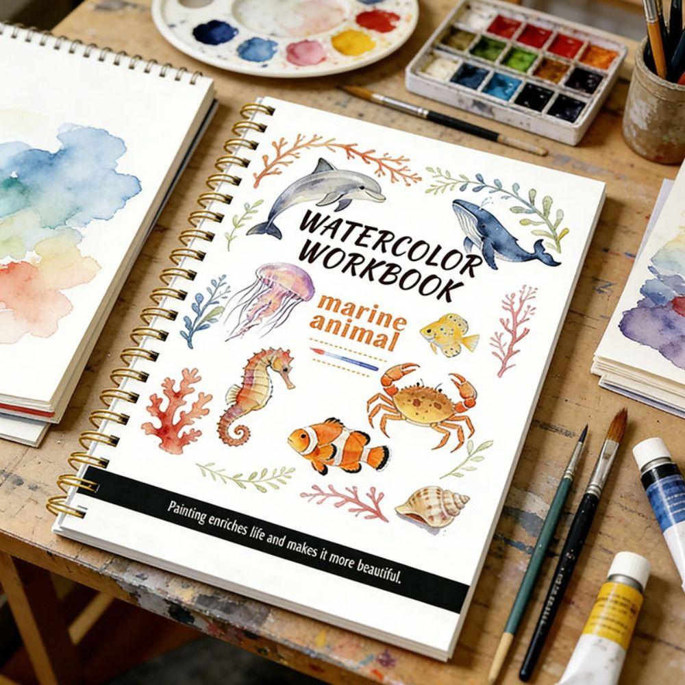 Marine Animal Theme Watercolor Practice Book Spiral Bound Painting Notebook  Beginner Learning