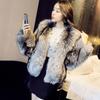 Winter Fashion Women's Artificial Silver Fox Fur Coat Hooded Front Zipper Women's Fluffy Thick Warm Keeping Fake Fur Jacket