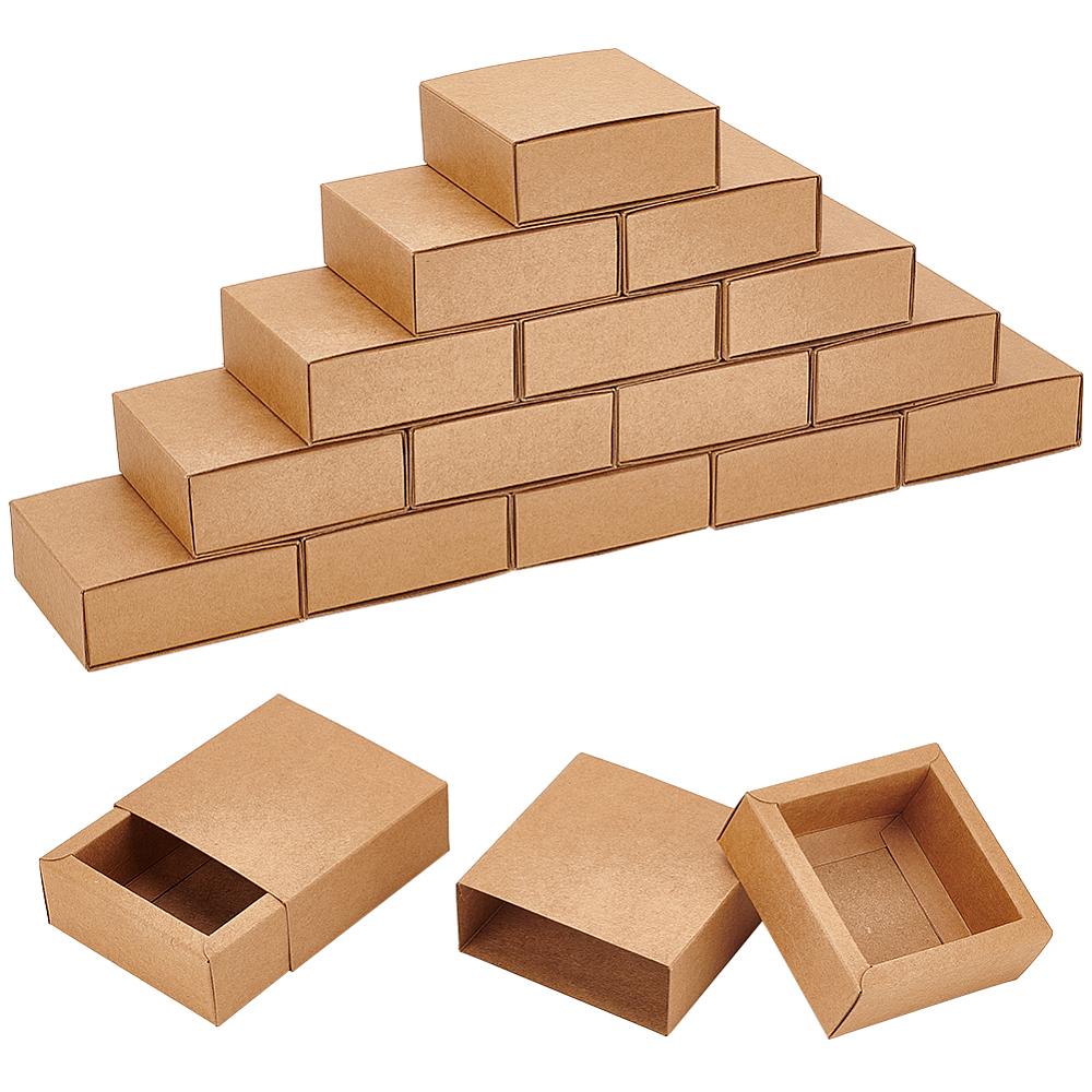 20pcs Kraft Paper Storage Gift Drawer Boxes Gift Packaging Case for Wedding Party Supplies BurlyWood Square 8.3x8.3x3.2cm