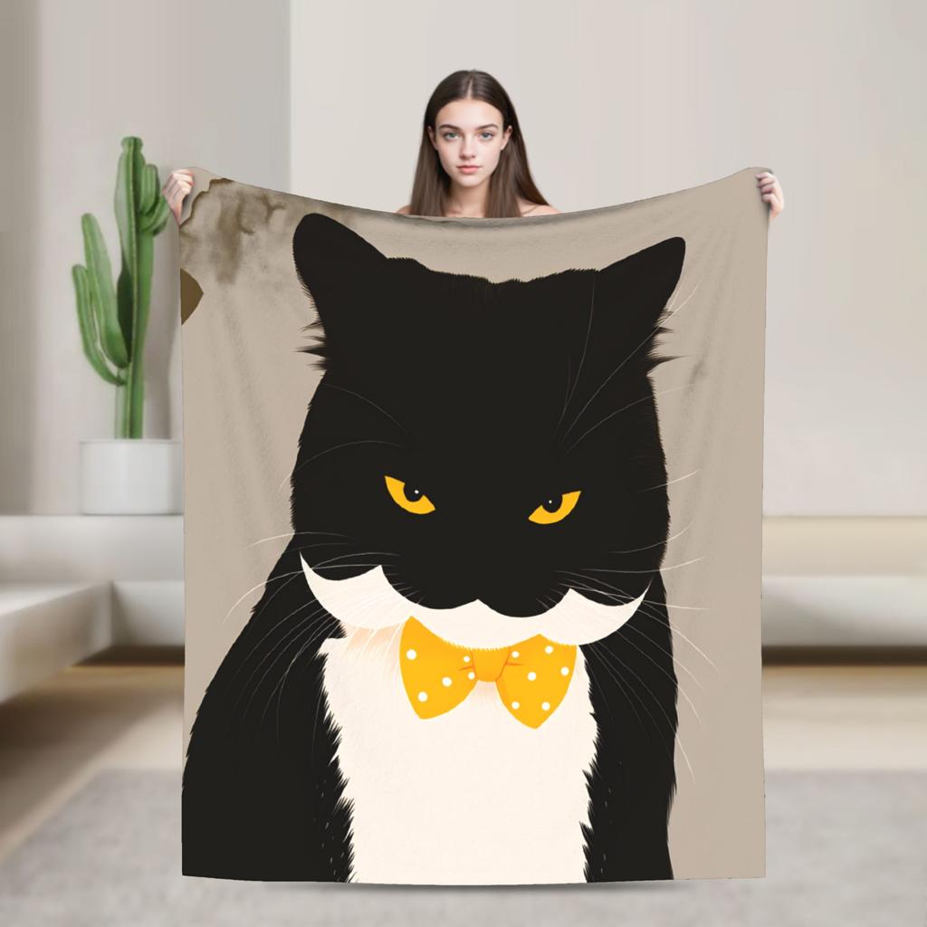 Whimsical Reading Cat Plush Blanket Girls Boys  Flannel Throw Blanket For Living Room Warm Soft Custom Quality Bedspread Gift