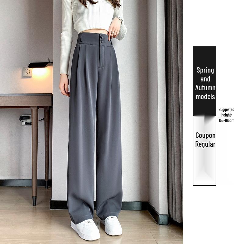 Женские черные брюки с высокой посадкой и широкими штанинами, 2025: Стройнящий, Драпированный, Повседневный, Весенне-осенний стиль