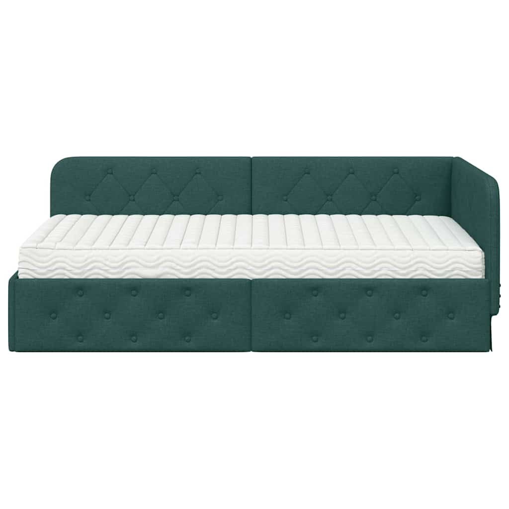 Corner Bed Frame Dark Green 90 x 200 cm Fabric