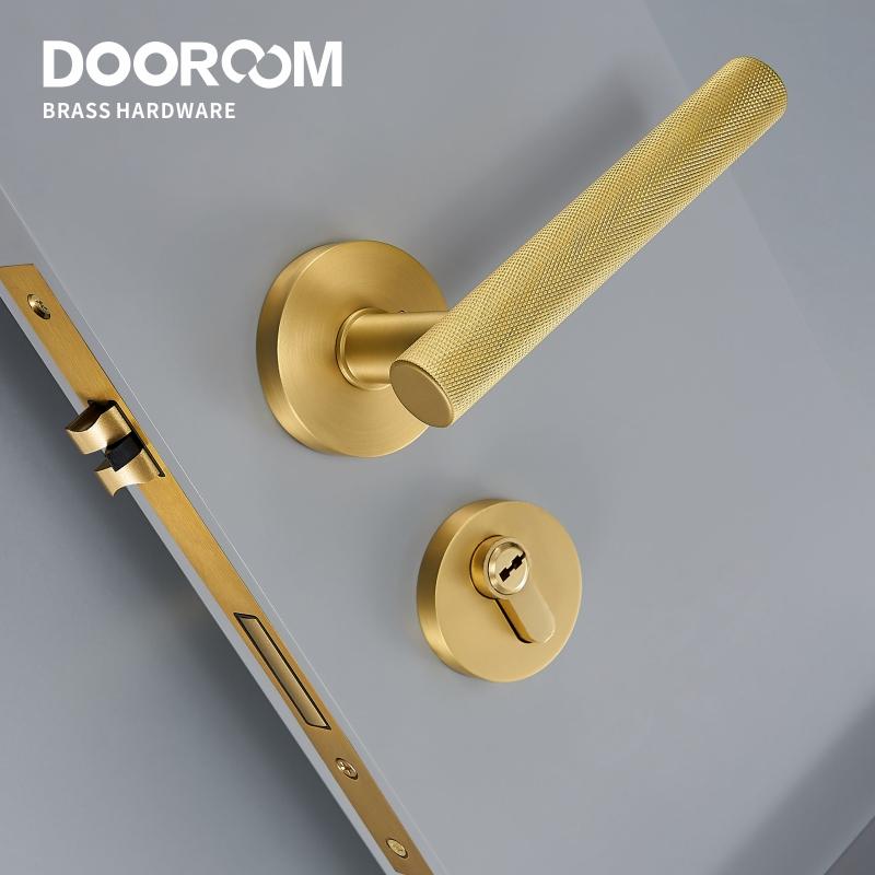 Dooroom Набор замков для дверей из латуни с накатанной поверхностью Современный Золотой Черный Внутренний Спальня Ванная Двойная Деревянная Дверь Комплект с ручкой-рычагом Заглушка Ручка