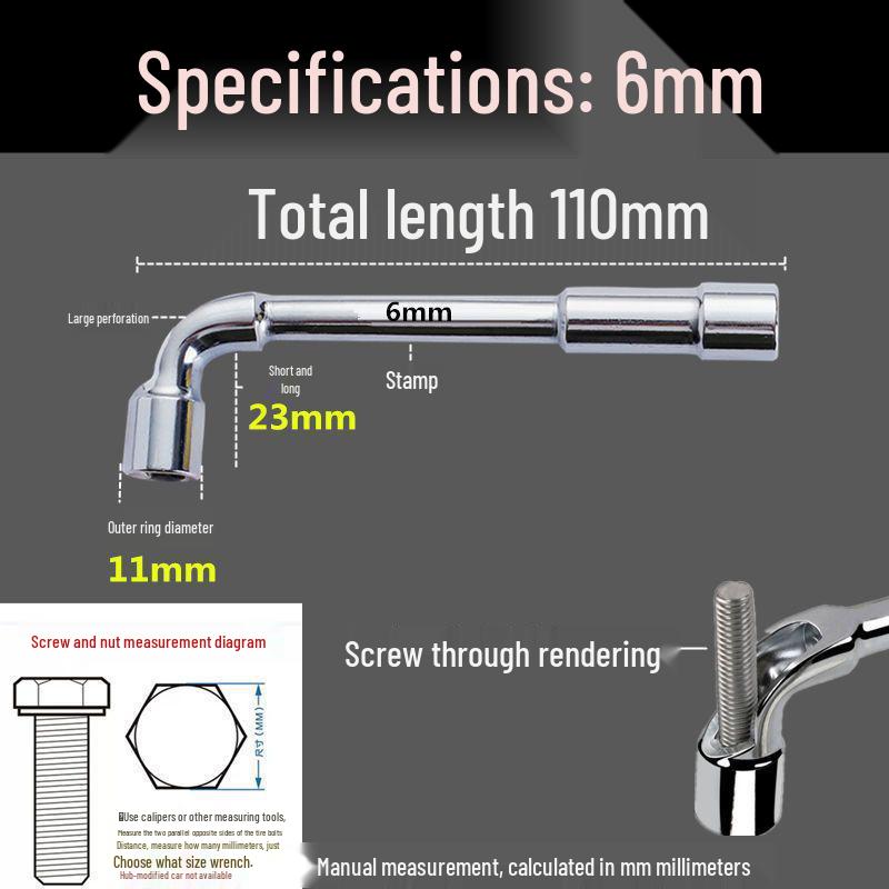 Г-образный торцевой ключ с проходным отверстием, шестигранный 6-22 мм, с крюком и коленчатой конструкцией.