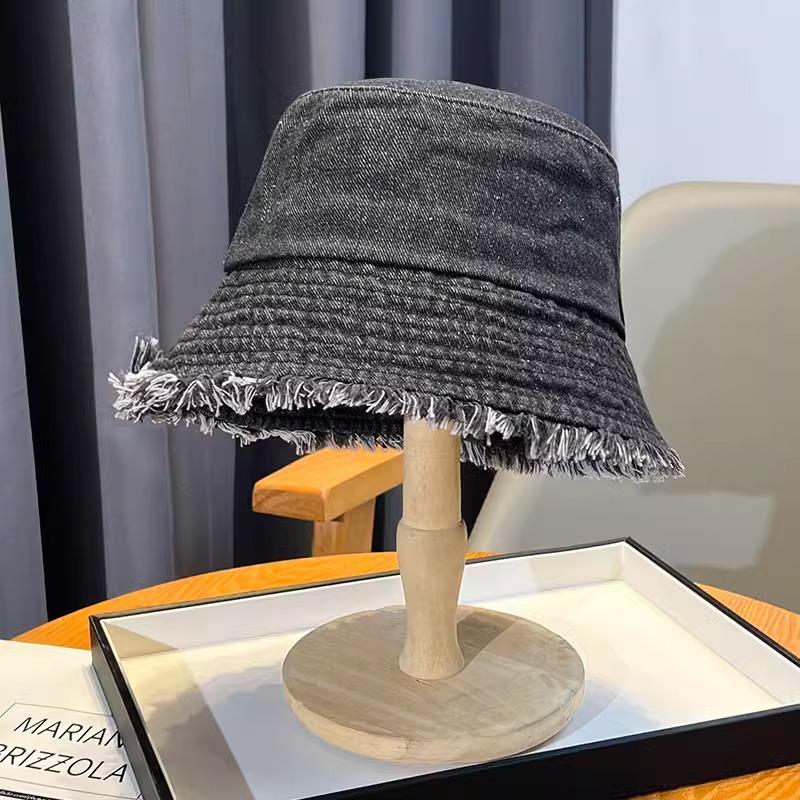 Панама из выстиранного денима, женская осенне-зимняя шляпа с передовым чувством, шляпа-панама с необработанным краем и простой защитой лица, подчеркивающая маленький овал лица, осень