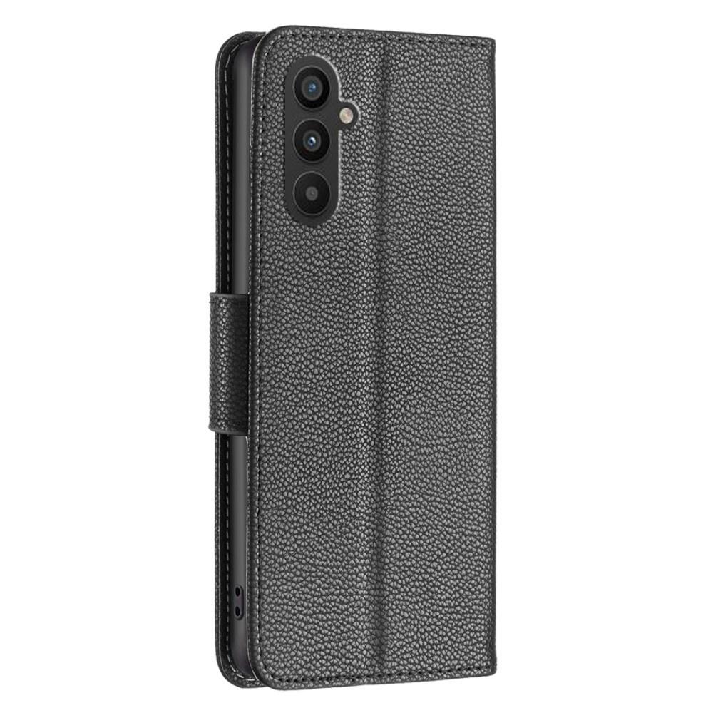 Flip case for Samsung Galaxy A25 5G, Wallet Litchi Leather, black + 9H glass