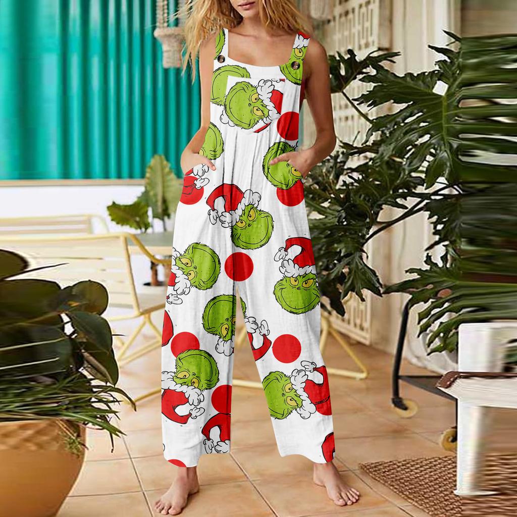 Women's Jumpsuit Halloween Print Casual Loose Vintage Shoulder Strap Cotton Linen