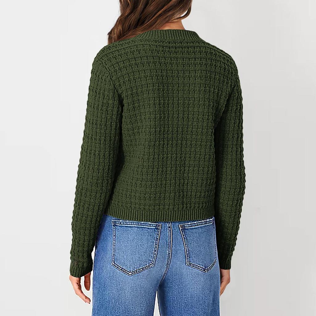 Women's Fashionable Solid Color Long Sleeved Button Knit Cardigan Casual Sweater Jacket