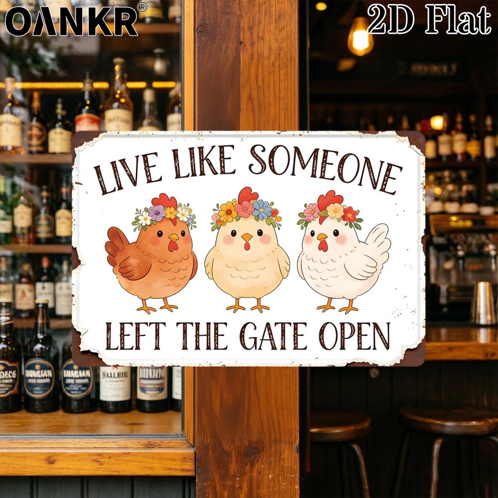 American Style Live Like Someone Left The Gate Open Tin Plaque Retro Metal Tin Painting for Patio Farmhouse Garden Wall Decor