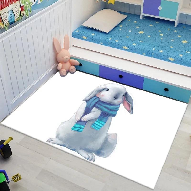 Ковер 'Зайчик' для пасхального декора гостиной, милый мультяшный принт с кроликом, коврик для ползания, придверный коврик, ковер для зоны, коврики для пола спальни, ванной комнаты