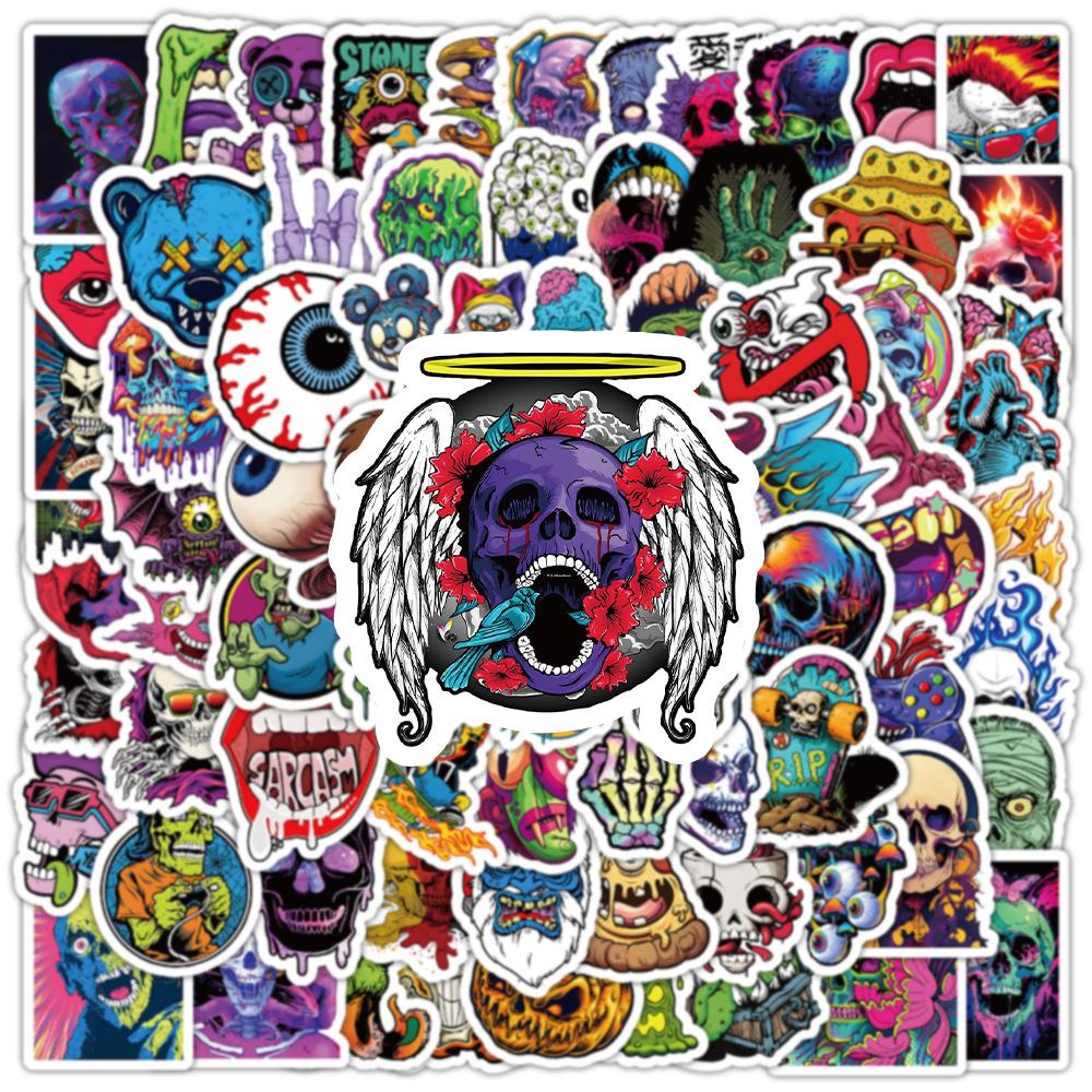 100 Cool and Colorful Skull Stickers, Decorated Luggage Notes, Handbooks, Desktop Waterproof Stickers for Children