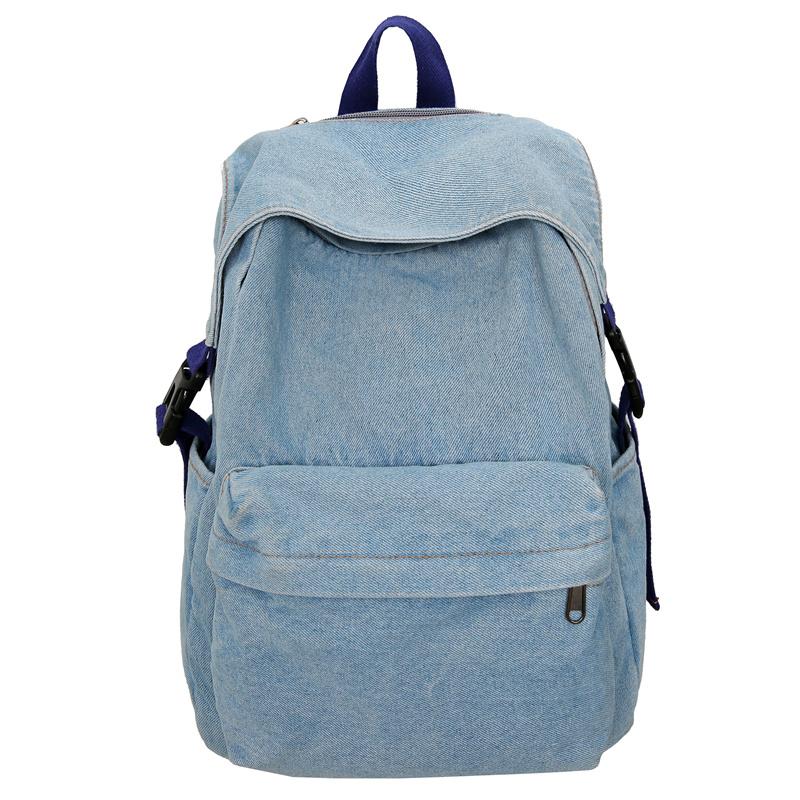Solid Color Women Denim Backpack College Style Student Backpack Men Travel Bag