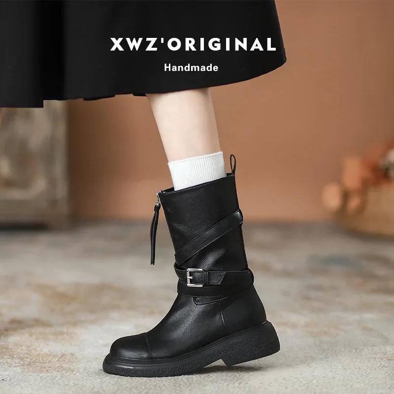 Модные женские ботинки в стиле ретро и ковбой из денима до середины голени, дизайнерская женская обувь на платформе, модные женские ботинки на мягкой подошве для осени и зимы