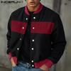 Men Long Sleeve Button Down Patchwork Baseball Jackets Short Coats